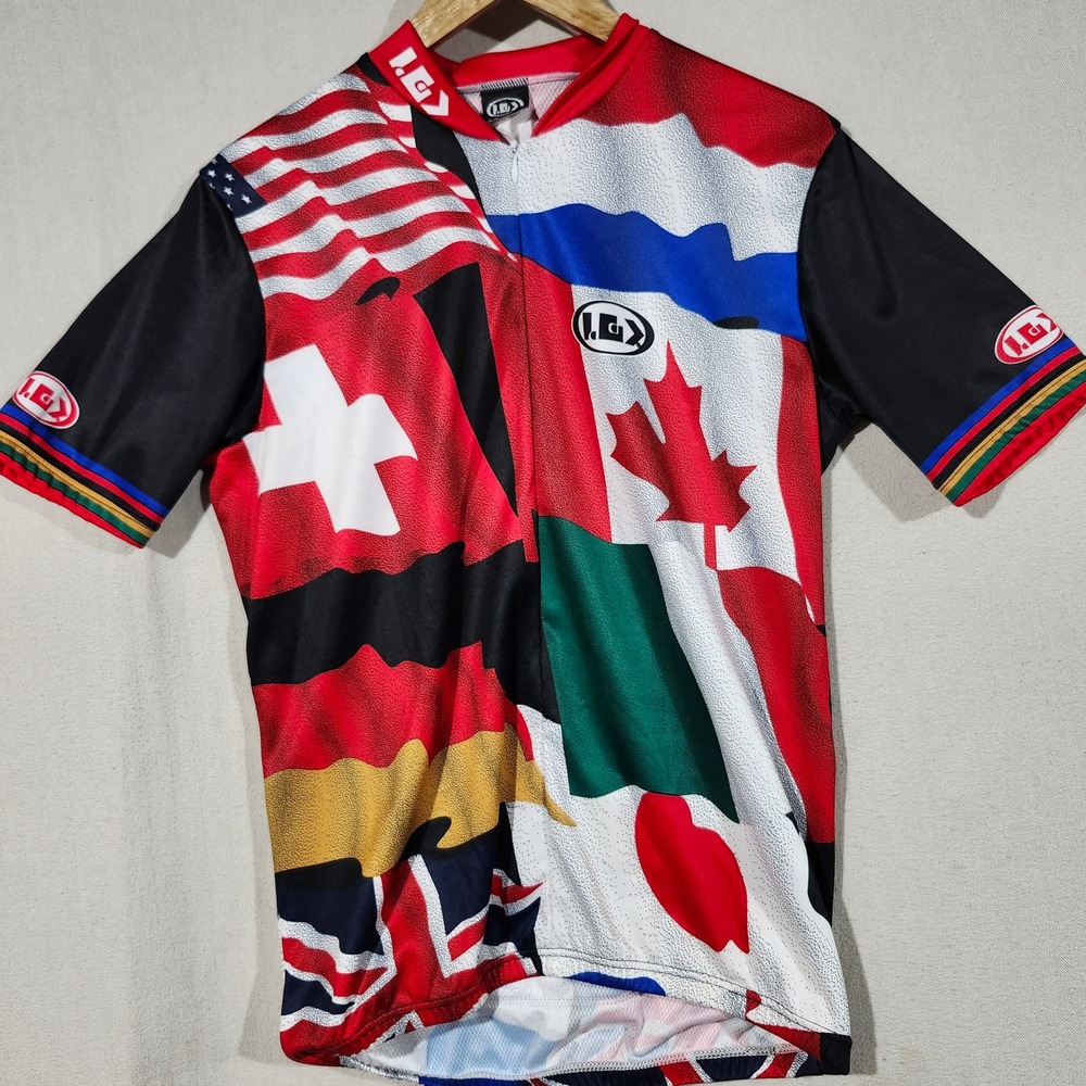 Louis Garneau‎ Vintage Cycling Jersey Flags of Nations Patriotic Full Zip Mens L